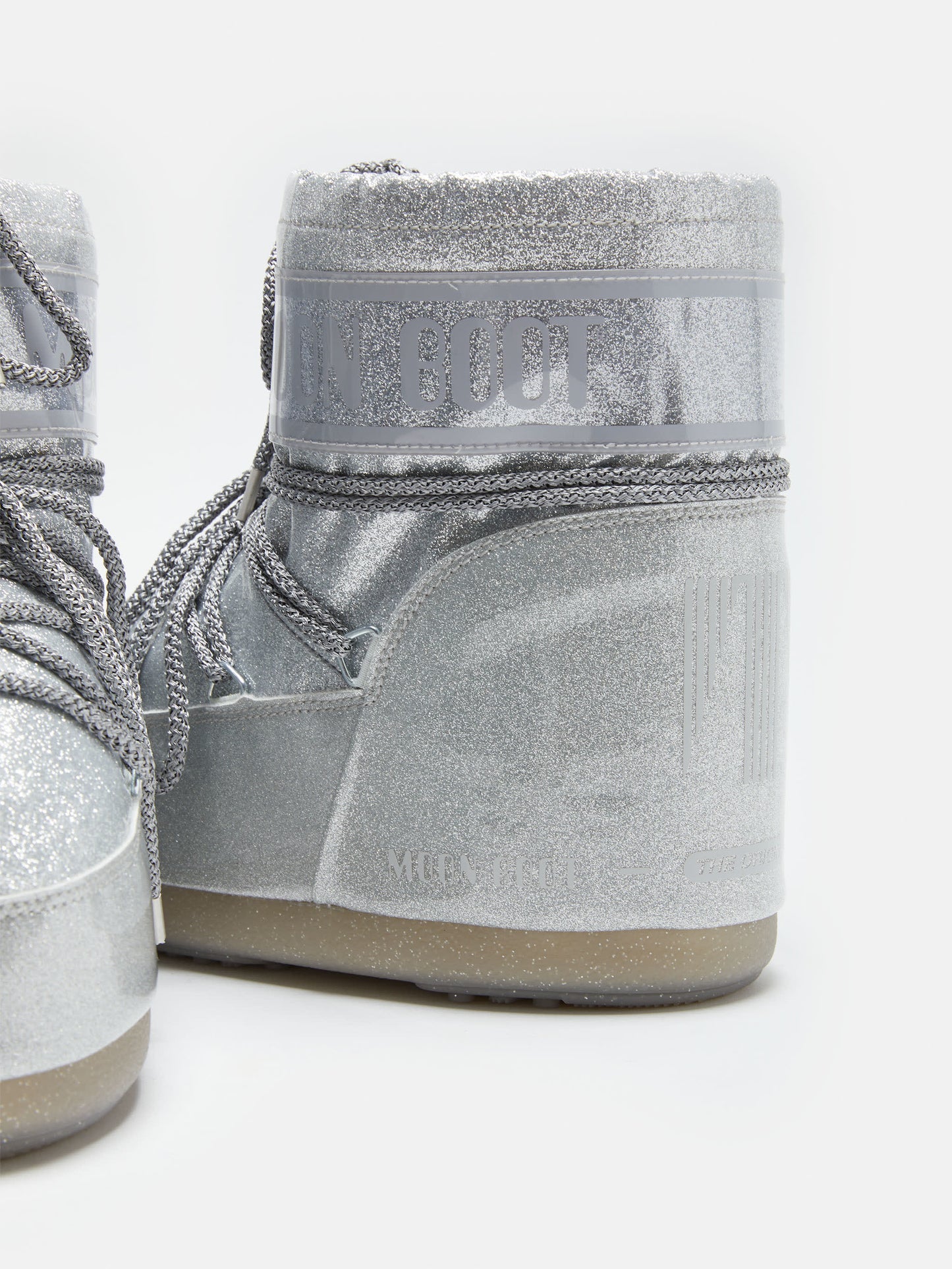 MOON BOOT ICON LOW SILVER GLITTER BOOTS