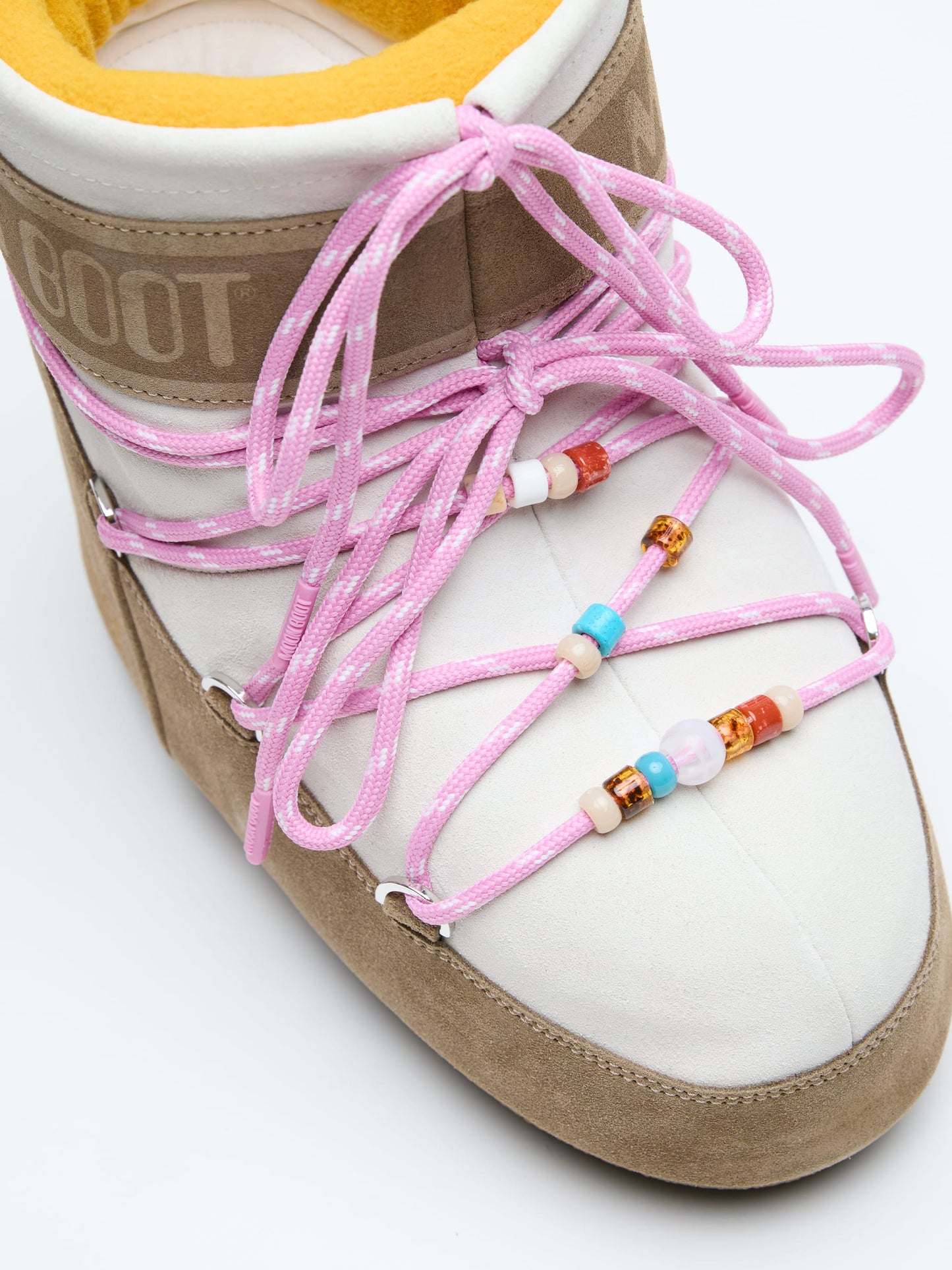 MOON BOOT MOON BOOT X GUEST IN RESIDENCE ICON LOW HONEY & WHITE SAND BEADED SUEDE BOOTS