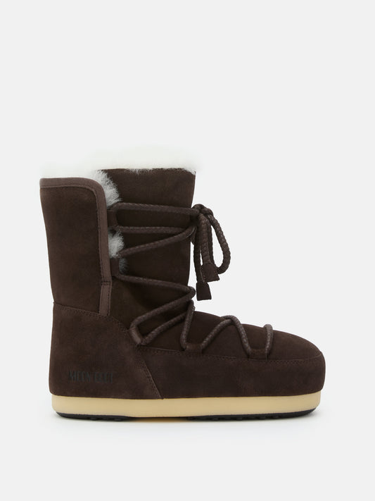 MOON BOOT EVX DARK BROWN SUEDE & SHEARLING BOOTS