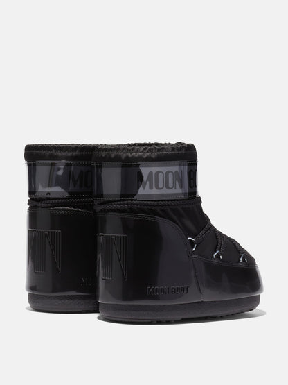 MOON BOOT ICON LOW GLANCE BLACK SATIN BOOTS