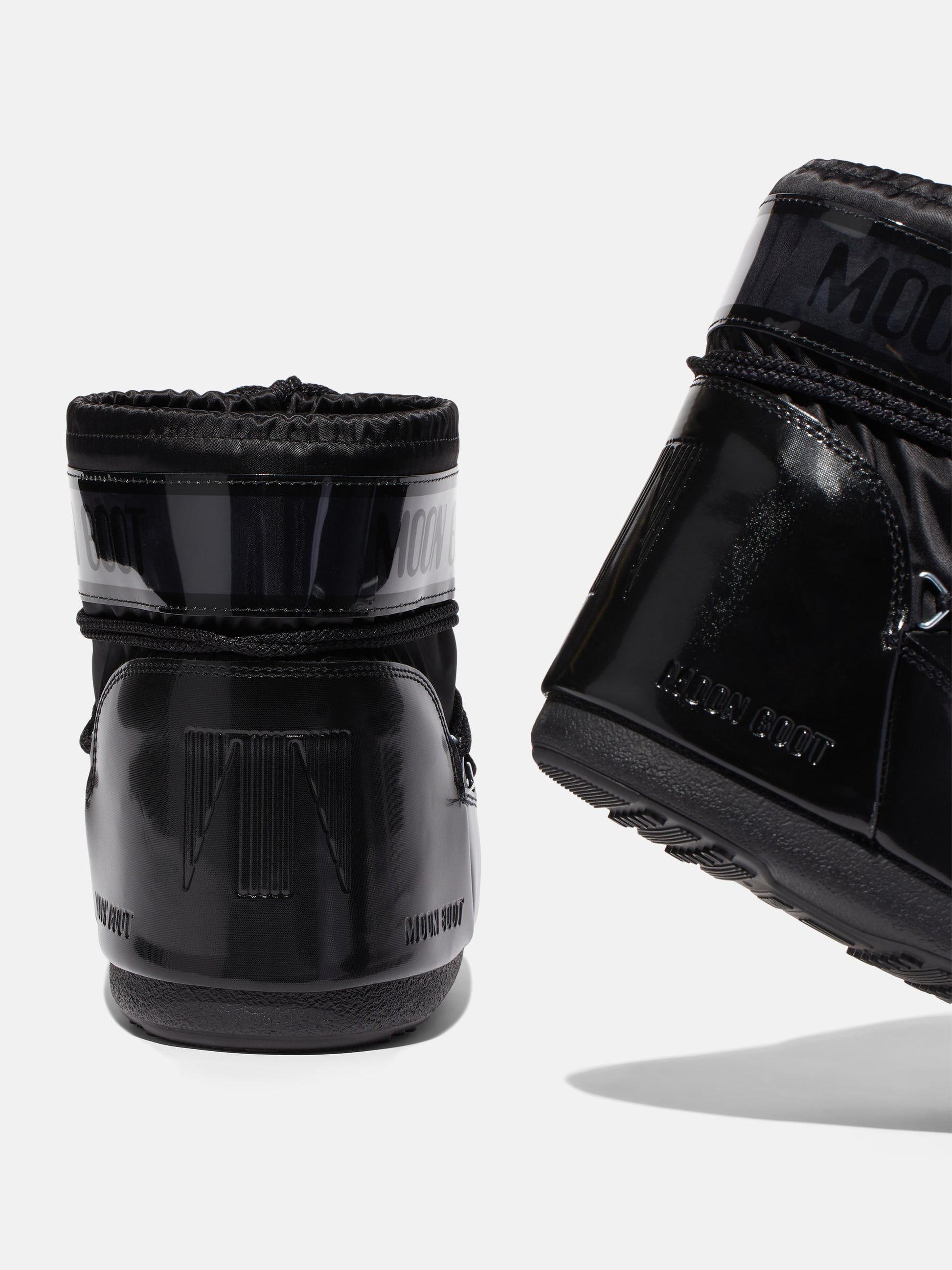 MOON BOOT ICON LOW GLANCE BLACK SATIN BOOTS