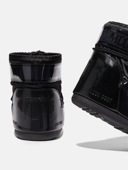 MOON BOOT ICON LOW GLANCE BLACK SATIN BOOTS