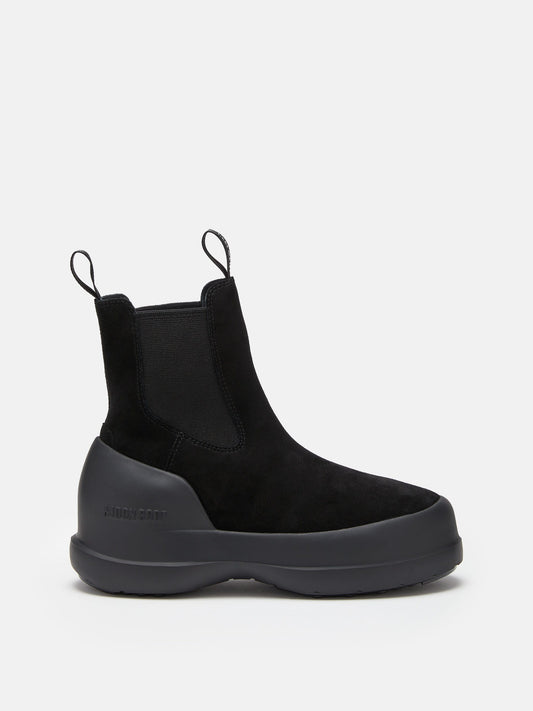 MOON BOOT LUNA BLACK SUEDE CHELSEA BOOTS