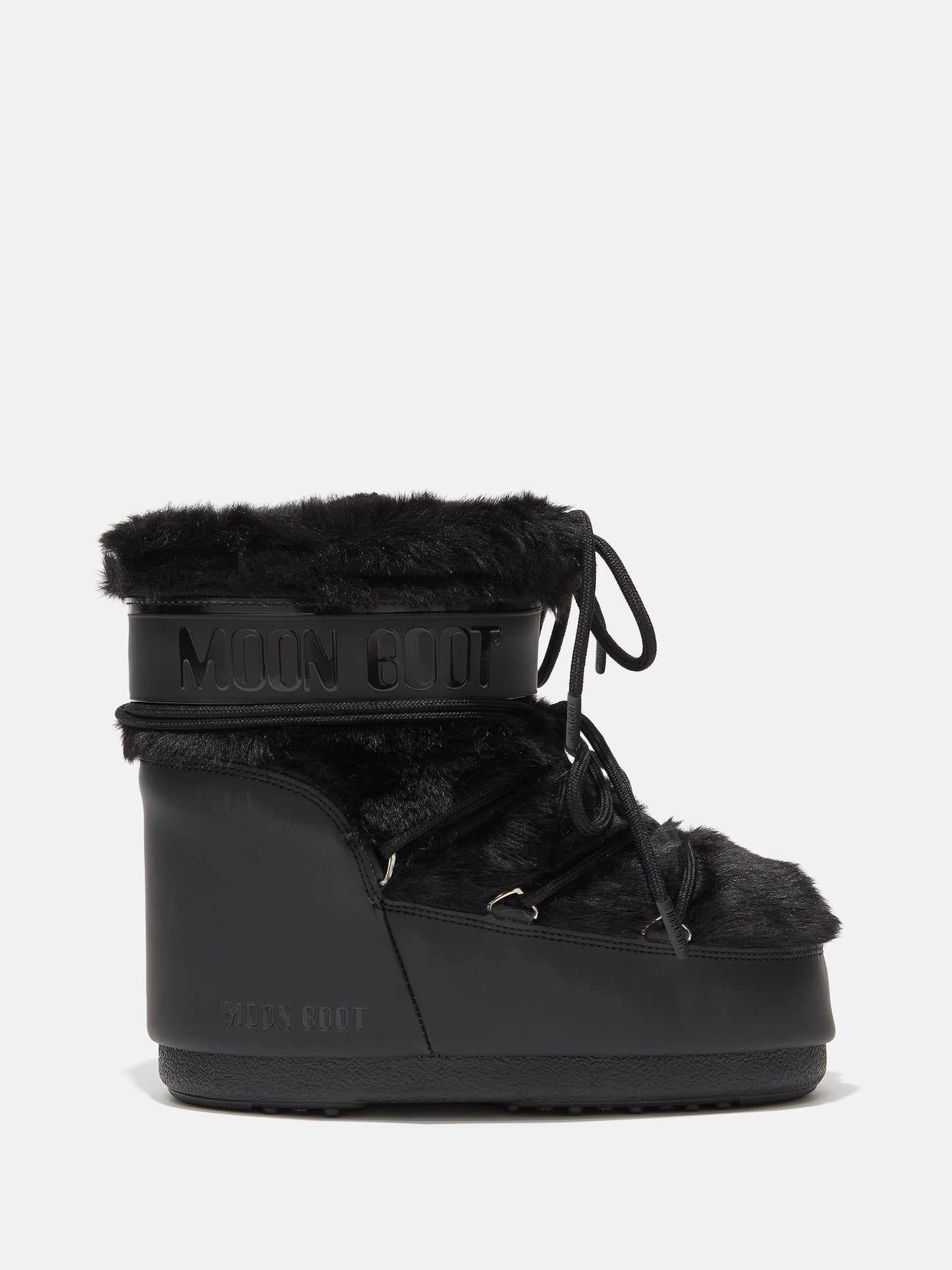 MOON BOOT ICON LOW BLACK FAUX-FUR BOOTS