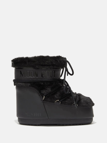MOON BOOT ICON LOW BLACK FAUX-FUR BOOTS