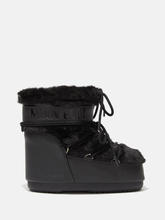 MOON BOOT ICON LOW BLACK FAUX-FUR BOOTS