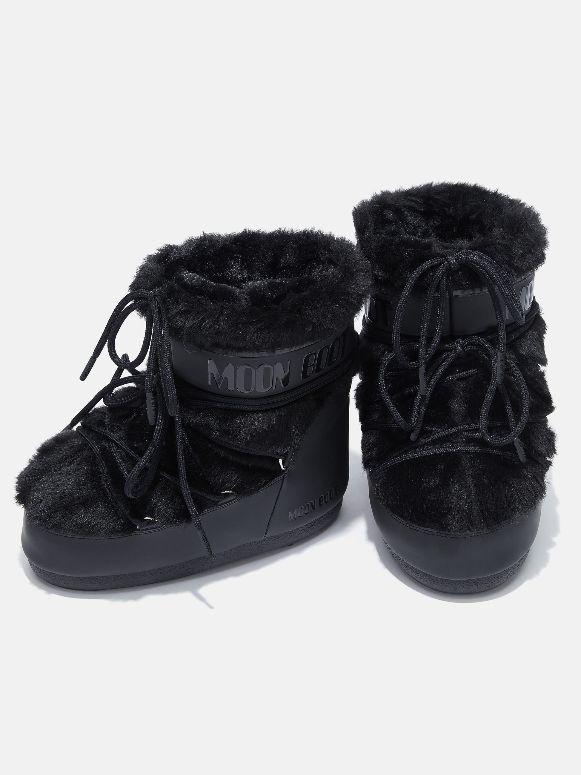 MOON BOOT ICON LOW BLACK FAUX-FUR BOOTS