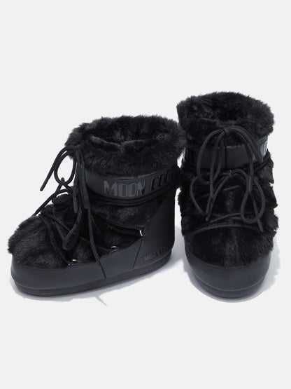 MOON BOOT ICON LOW BLACK FAUX-FUR BOOTS