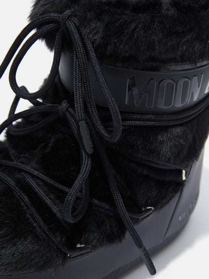 MOON BOOT ICON LOW BLACK FAUX-FUR BOOTS