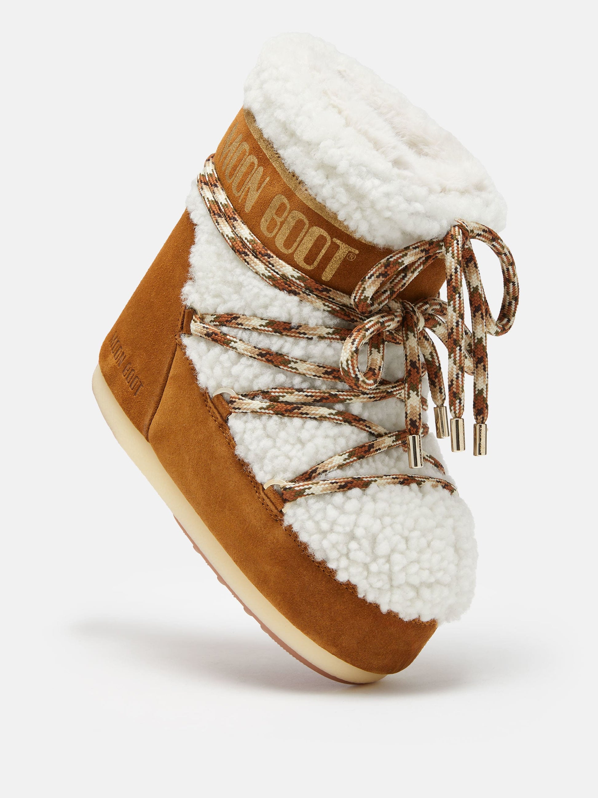 MOON BOOT LAB69 ICON LOW BROWN SHEARLING BOOTS