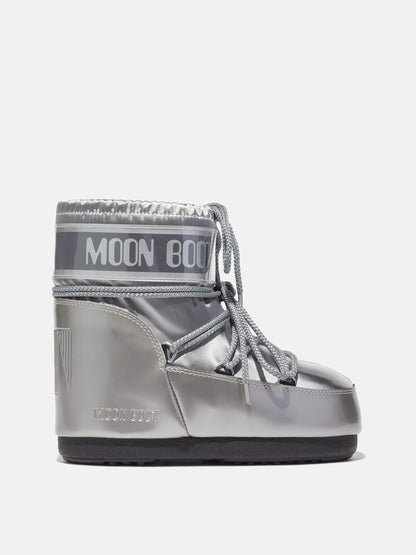 MOON BOOT ICON LOW GLANCE SILVER SATIN BOOTS