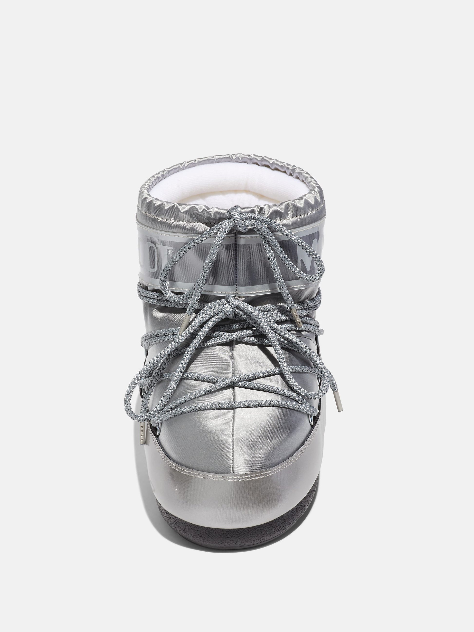 MOON BOOT ICON LOW GLANCE SILVER SATIN BOOTS