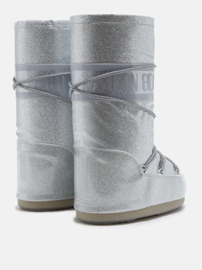 MOON BOOT ICON SILVER GLITTER BOOTS
