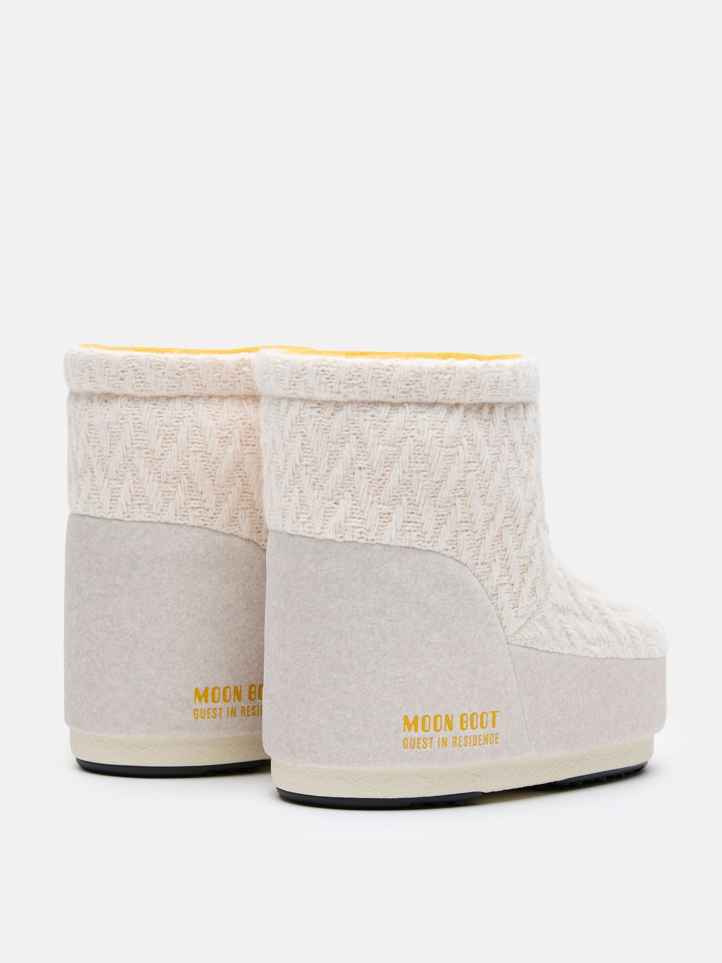 MOON BOOT MOON BOOT X GUEST IN RESIDENCE ICON LOW NO LACE WHITE SAND KNIT BOOTS