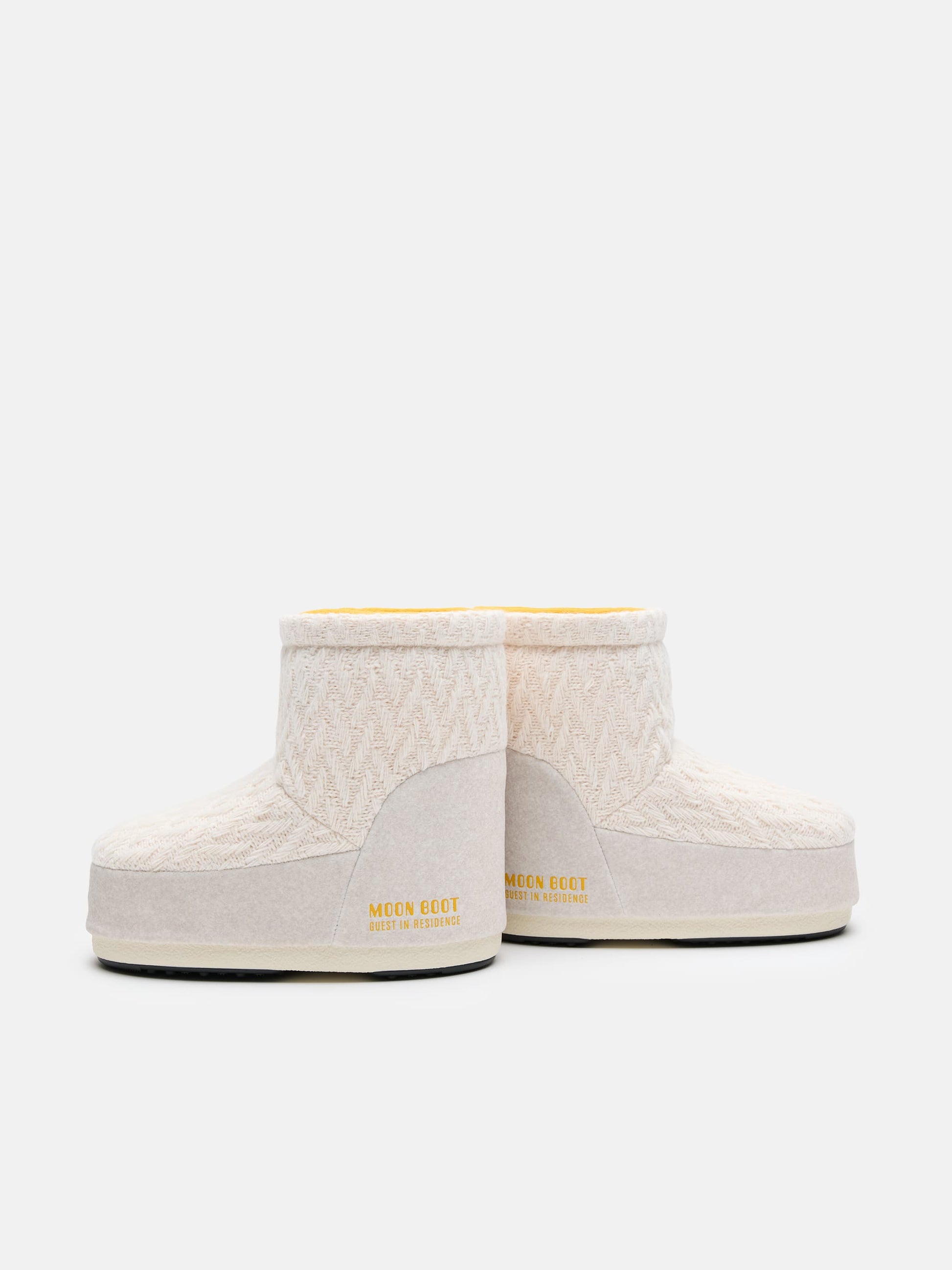 MOON BOOT MOON BOOT X GUEST IN RESIDENCE ICON LOW NO LACE WHITE SAND KNIT BOOTS