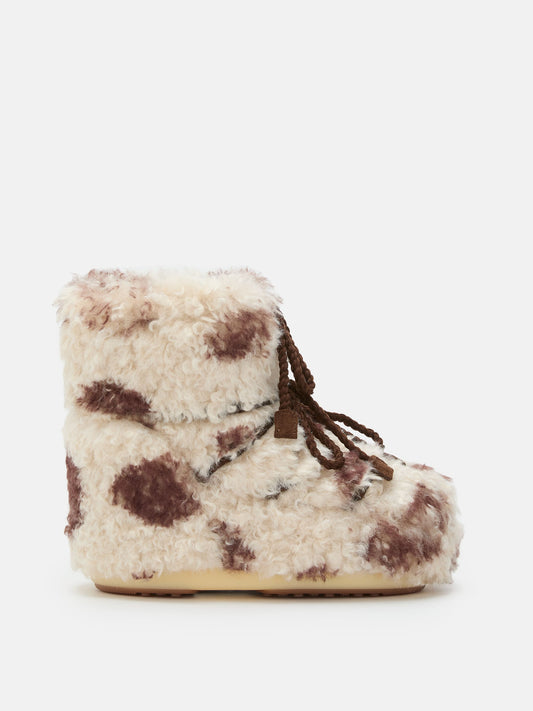 MOON BOOT ICON LOW COW PRINT CURLY BOOTS