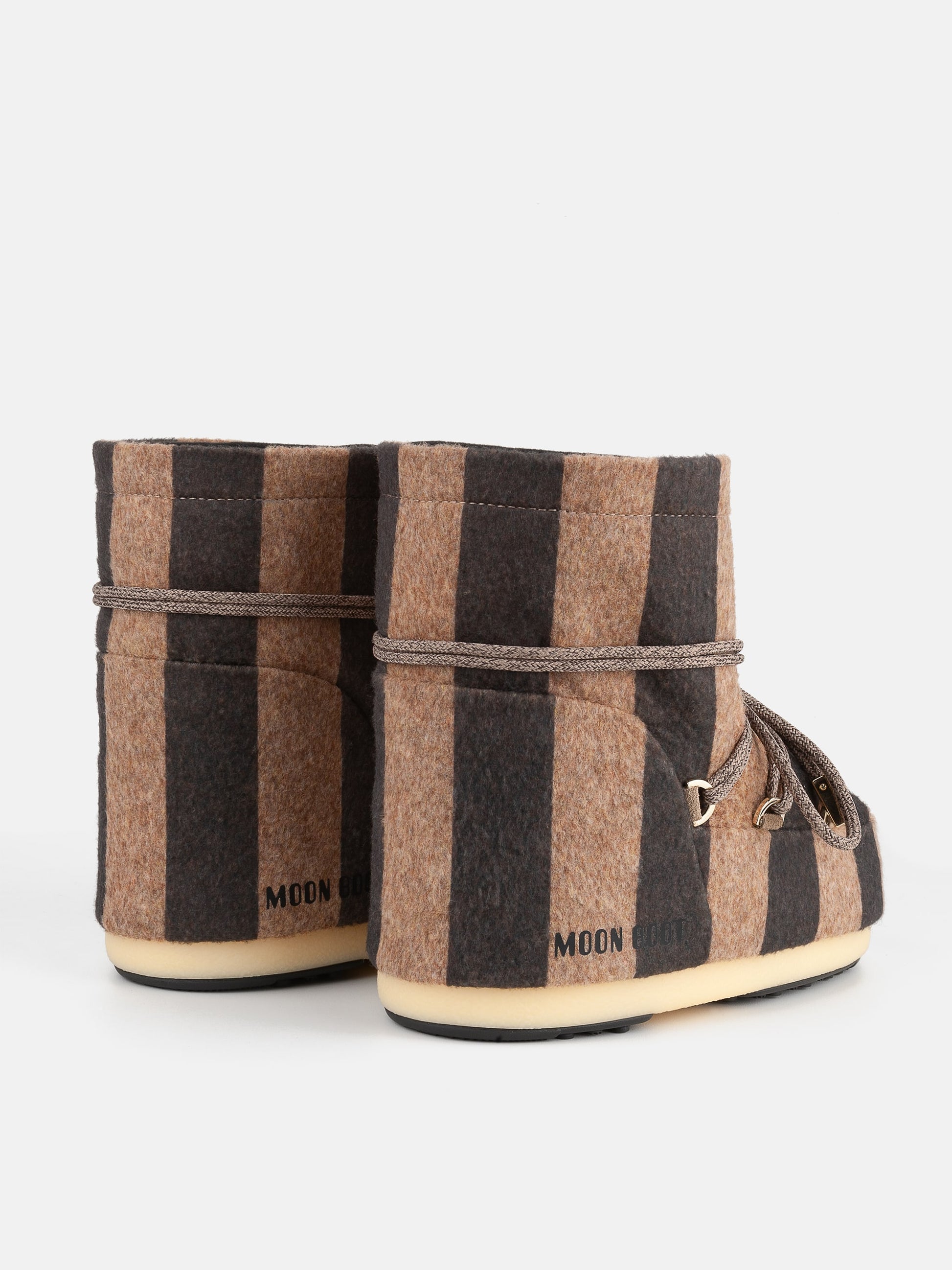 MOON BOOT Jacquemus + Moon Boot ICON LOW BEIGE STRIPED FELT BOOTS