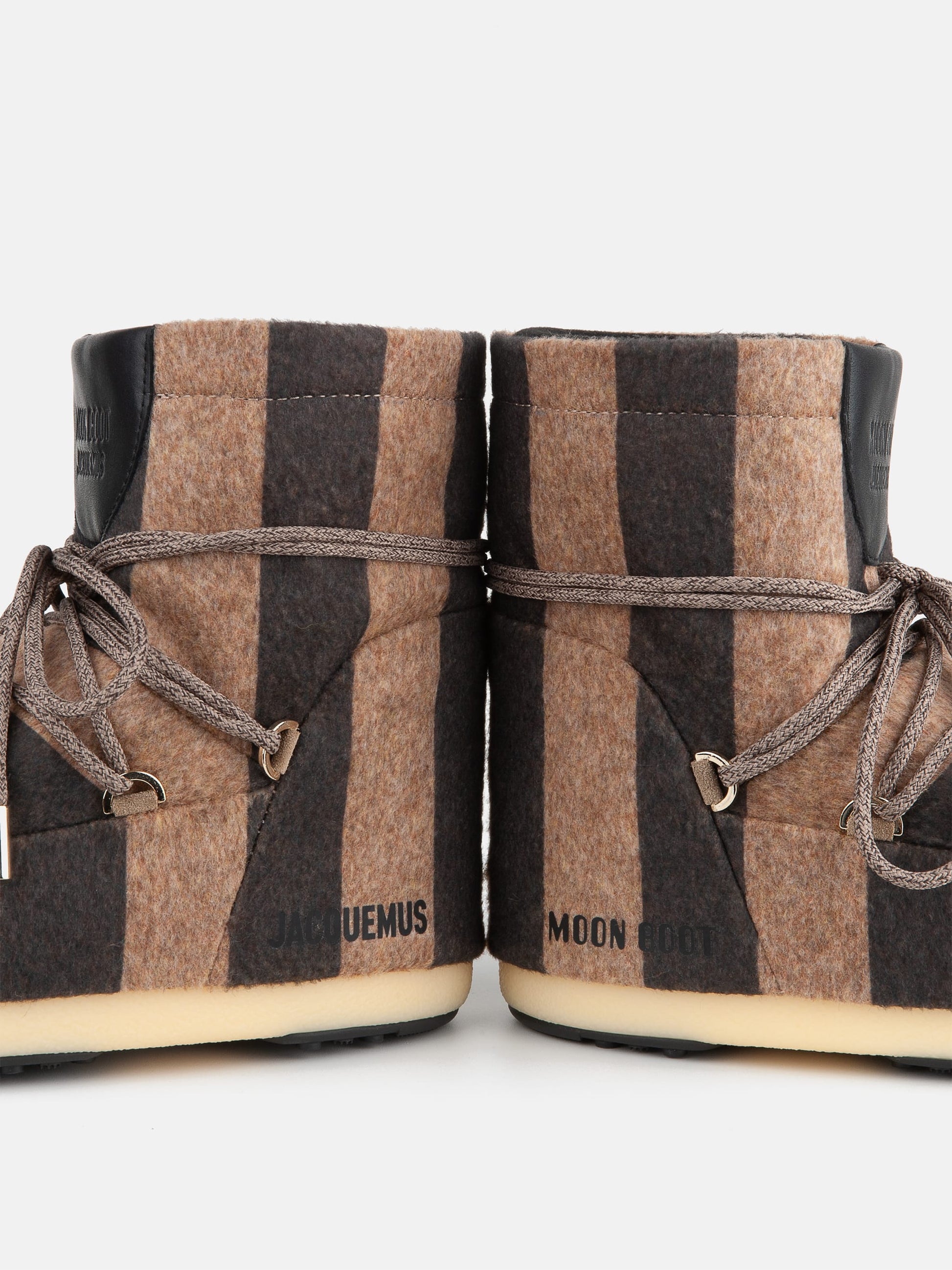 MOON BOOT Jacquemus + Moon Boot ICON LOW BEIGE STRIPED FELT BOOTS