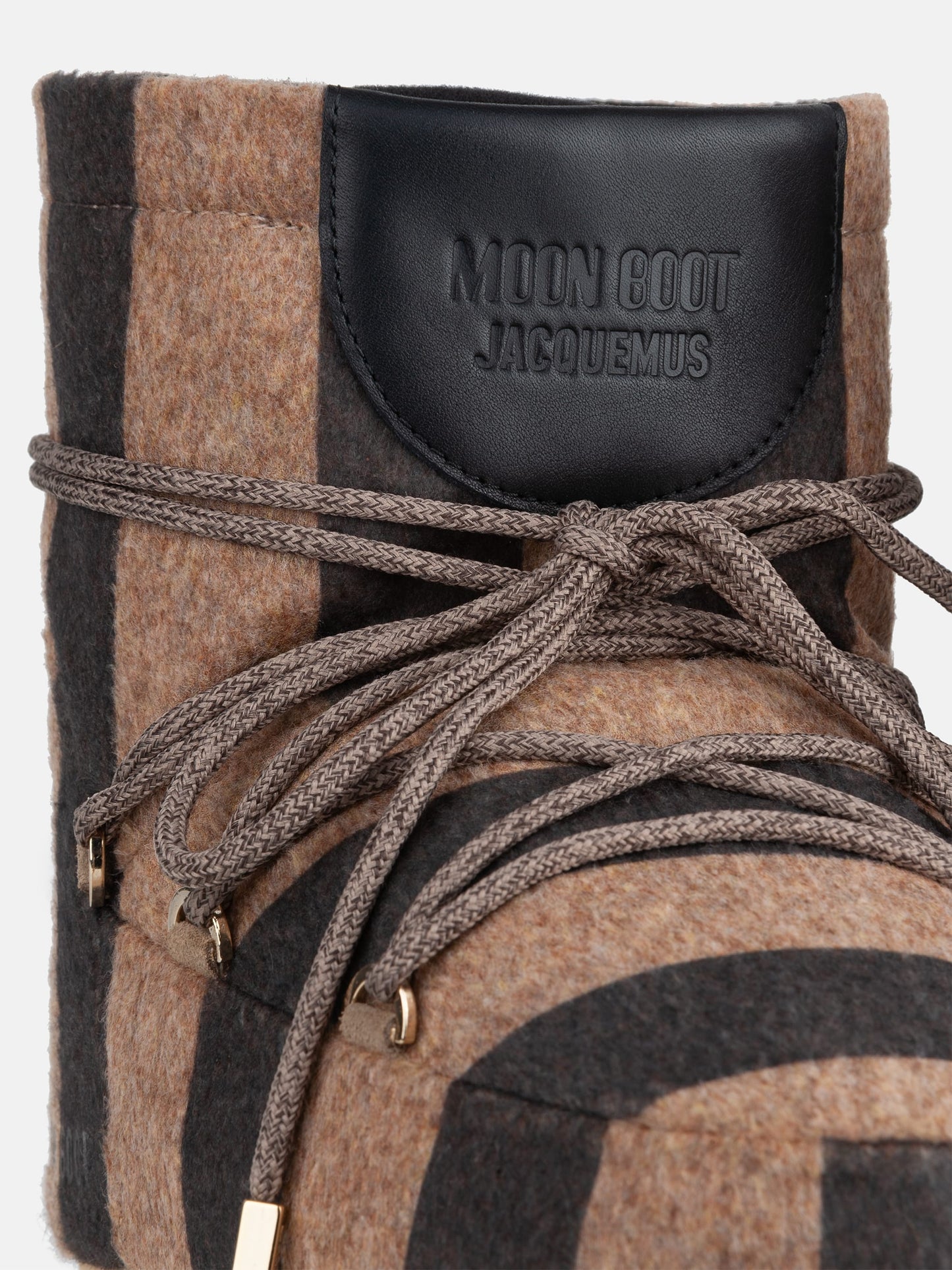 MOON BOOT Jacquemus + Moon Boot ICON LOW BEIGE STRIPED FELT BOOTS