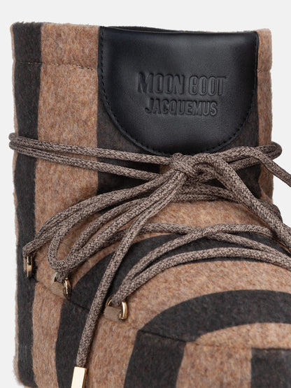 MOON BOOT Jacquemus + Moon Boot ICON LOW BEIGE STRIPED FELT BOOTS
