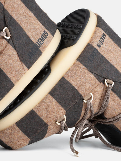 MOON BOOT Jacquemus + Moon Boot ICON LOW BEIGE STRIPED FELT BOOTS