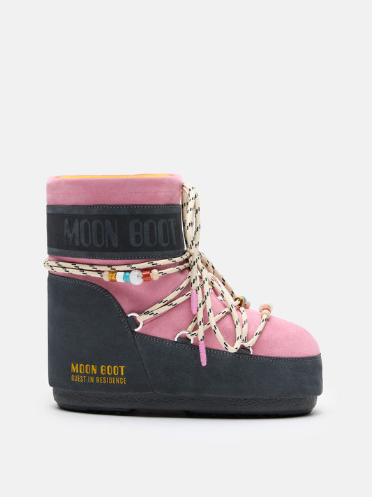 MOON BOOT MOON BOOT X GUEST IN RESIDENCE ICON LOW GREY & ROSE BEADED SUEDE BOOTS