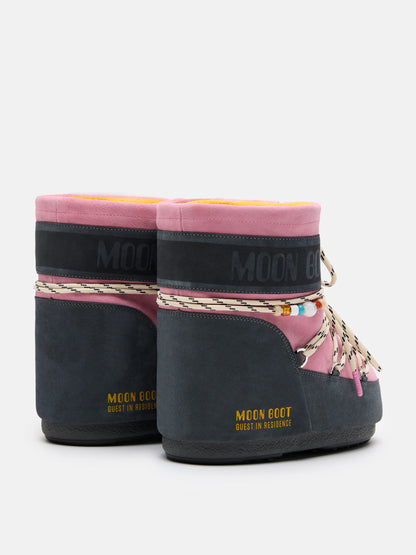 MOON BOOT MOON BOOT X GUEST IN RESIDENCE ICON LOW GREY & ROSE BEADED SUEDE BOOTS