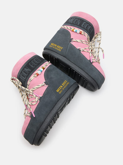 MOON BOOT MOON BOOT X GUEST IN RESIDENCE ICON LOW GREY & ROSE BEADED SUEDE BOOTS