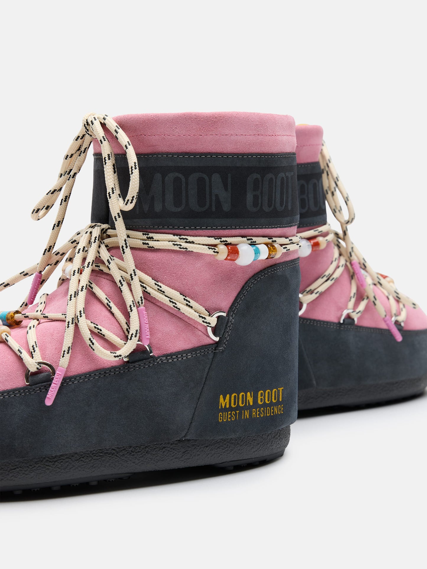 MOON BOOT MOON BOOT X GUEST IN RESIDENCE ICON LOW GREY & ROSE BEADED SUEDE BOOTS