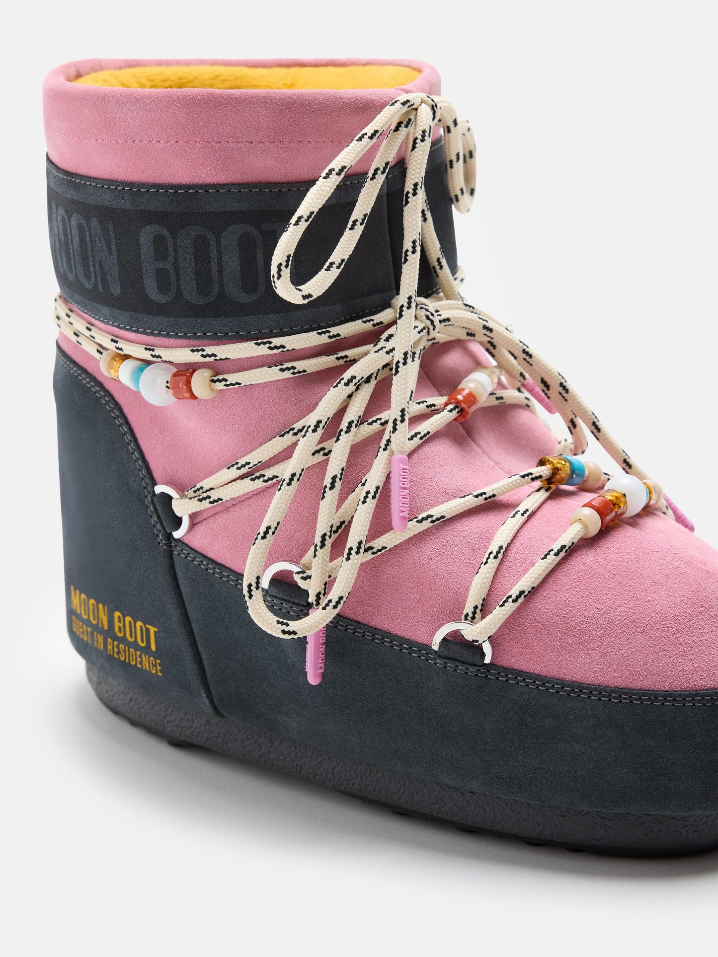 MOON BOOT MOON BOOT X GUEST IN RESIDENCE ICON LOW GREY & ROSE BEADED SUEDE BOOTS