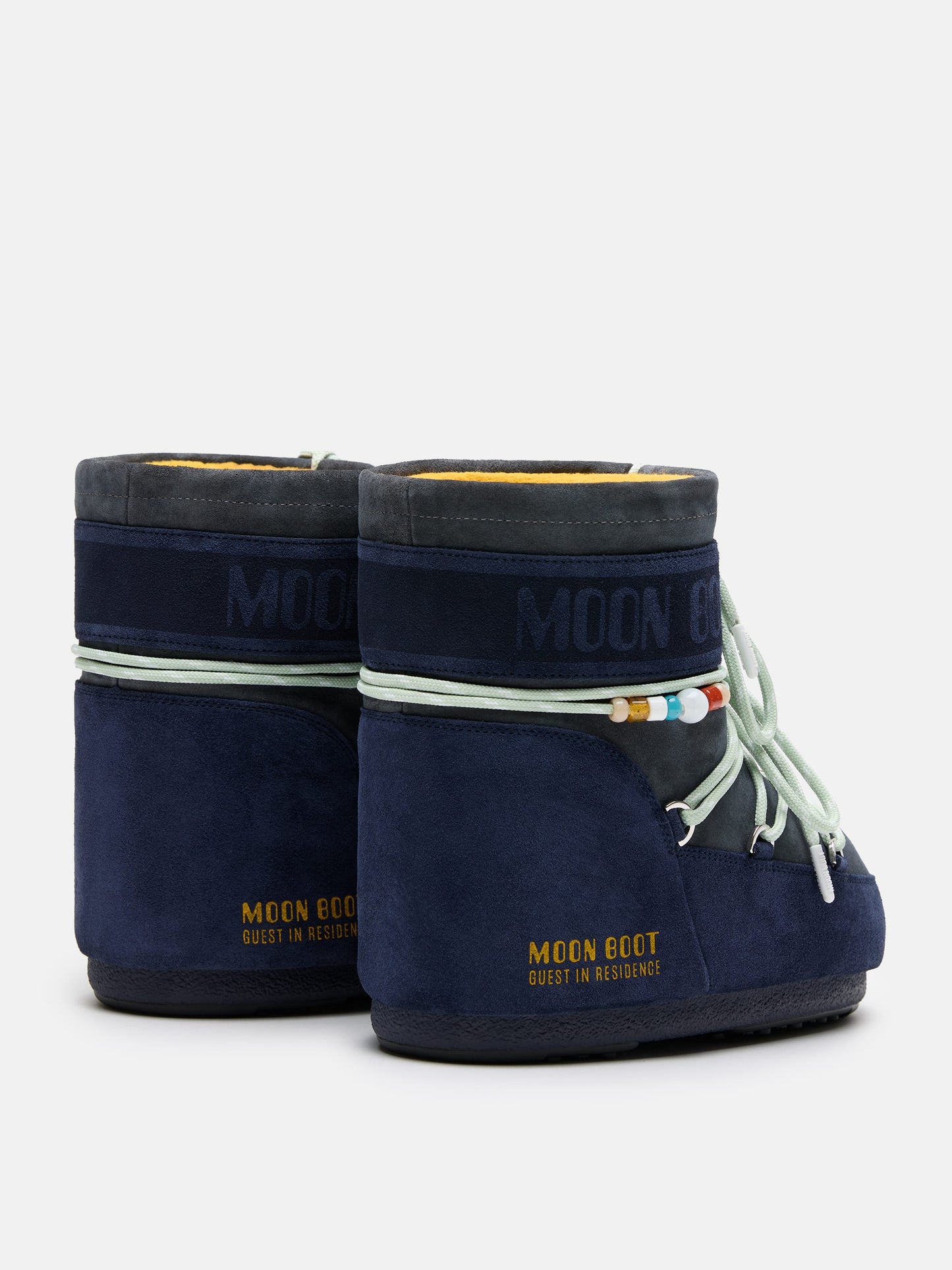MOON BOOT MOON BOOT X GUEST IN RESIDENCE ICON LOW MIDNIGHT & GREY BEADED SUEDE BOOTS