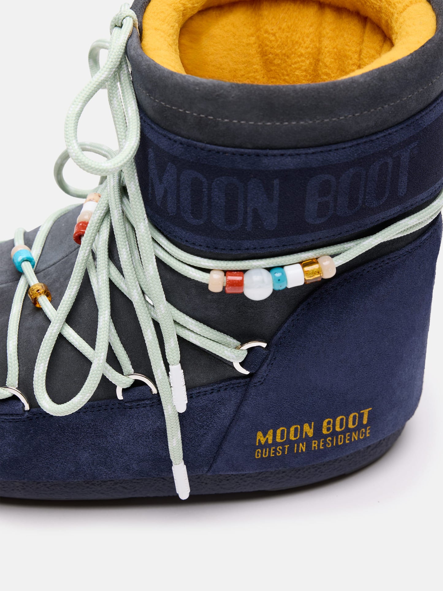 MOON BOOT MOON BOOT X GUEST IN RESIDENCE ICON LOW MIDNIGHT & GREY BEADED SUEDE BOOTS