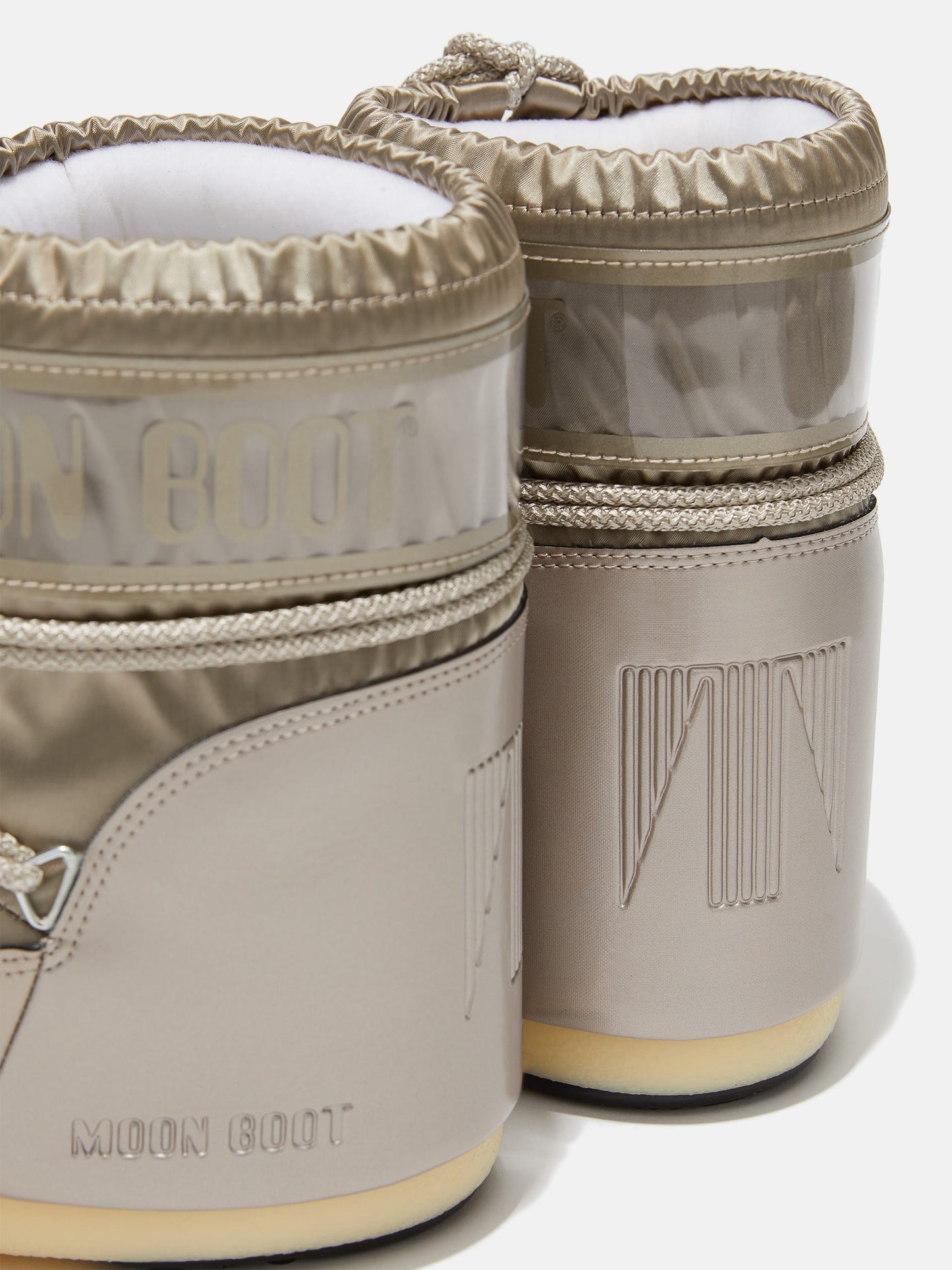 MOON BOOT ICON LOW GLANCE PLATINUM SATIN BOOTS