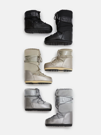 MOON BOOT ICON LOW GLANCE PLATINUM SATIN BOOTS
