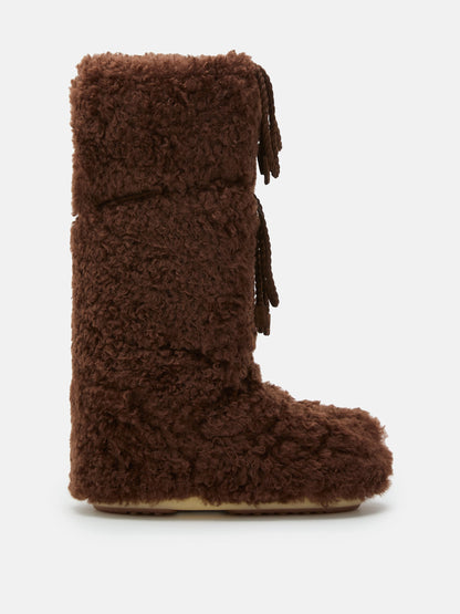 MOON BOOT ICON DARK BROWN CURLY EXTRA BOOTS