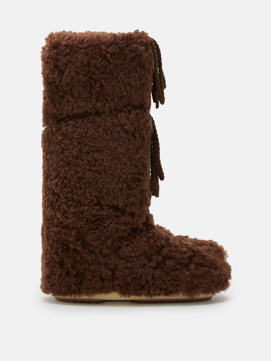 MOON BOOT ICON DARK BROWN CURLY EXTRA BOOTS