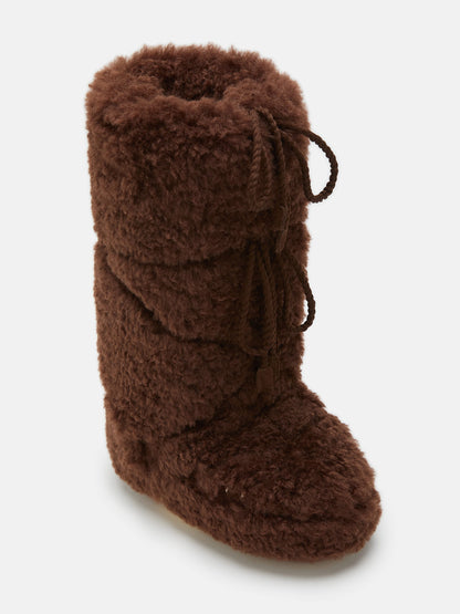 MOON BOOT ICON DARK BROWN CURLY EXTRA BOOTS