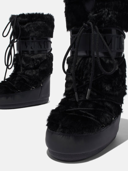 MOON BOOT ICON BLACK FAUX-FUR BOOTS