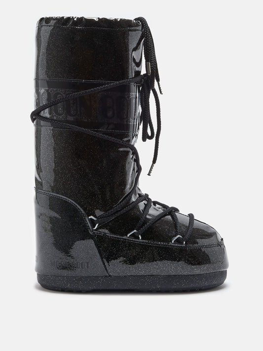 MOON BOOT ICON BLACK GLITTER BOOTS