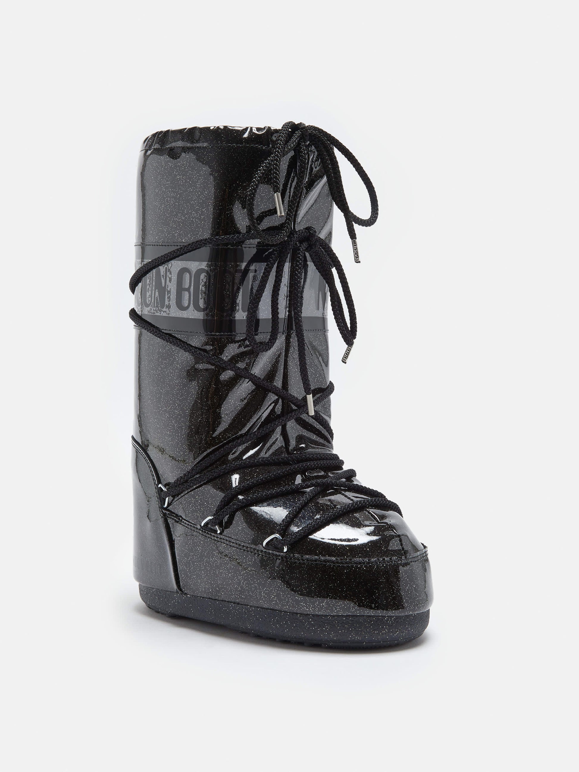 MOON BOOT ICON BLACK GLITTER BOOTS