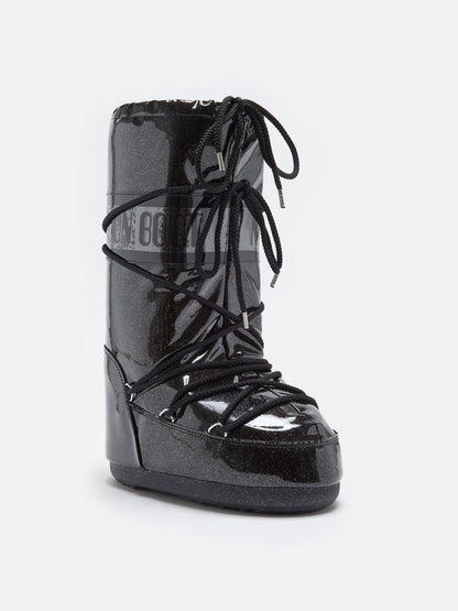 MOON BOOT ICON BLACK GLITTER BOOTS