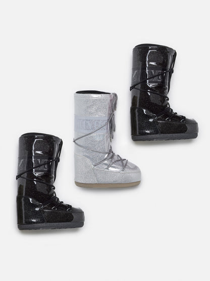 MOON BOOT ICON BLACK GLITTER BOOTS