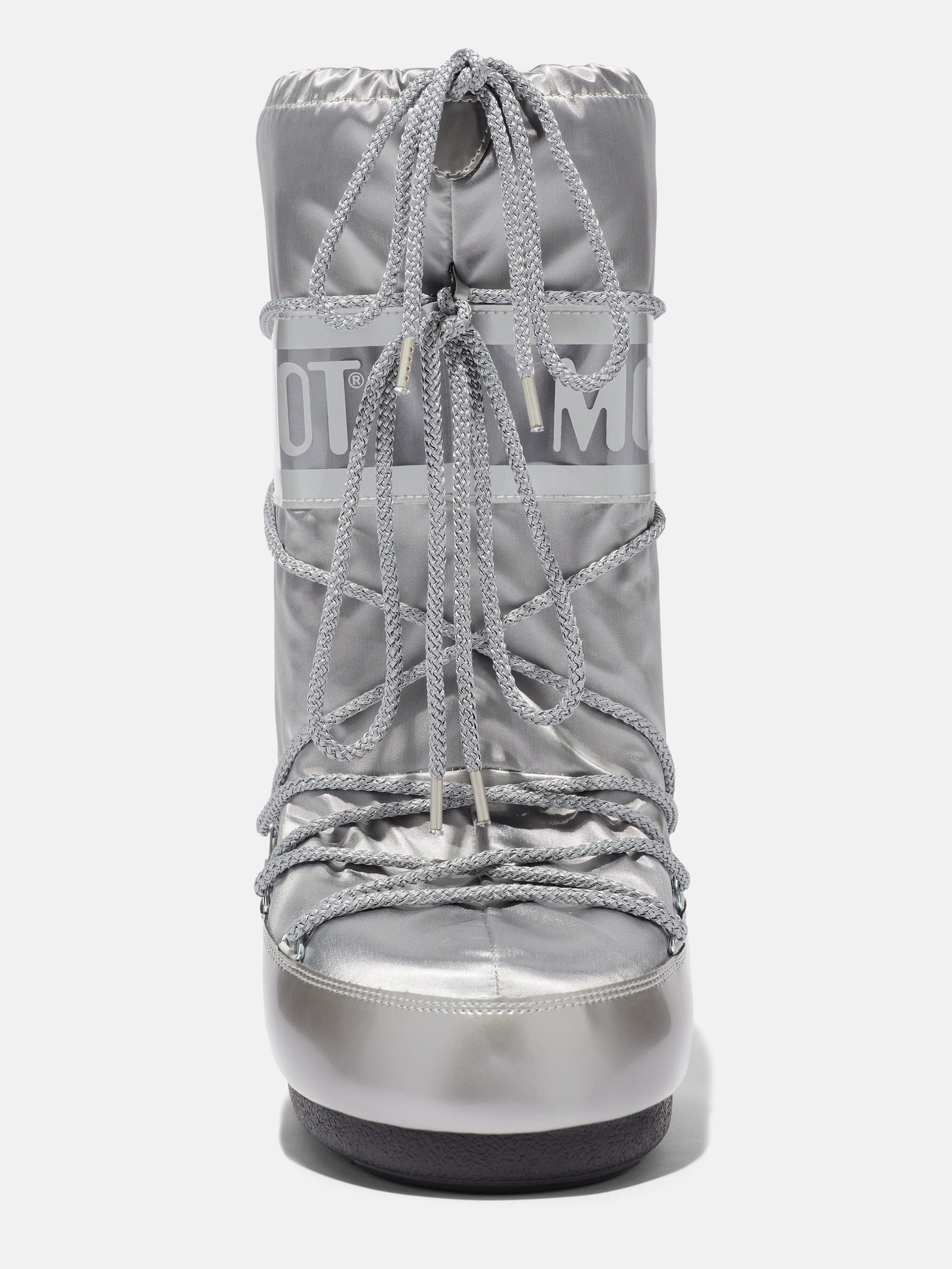 MOON BOOT ICON GLANCE SILVER SATIN BOOTS