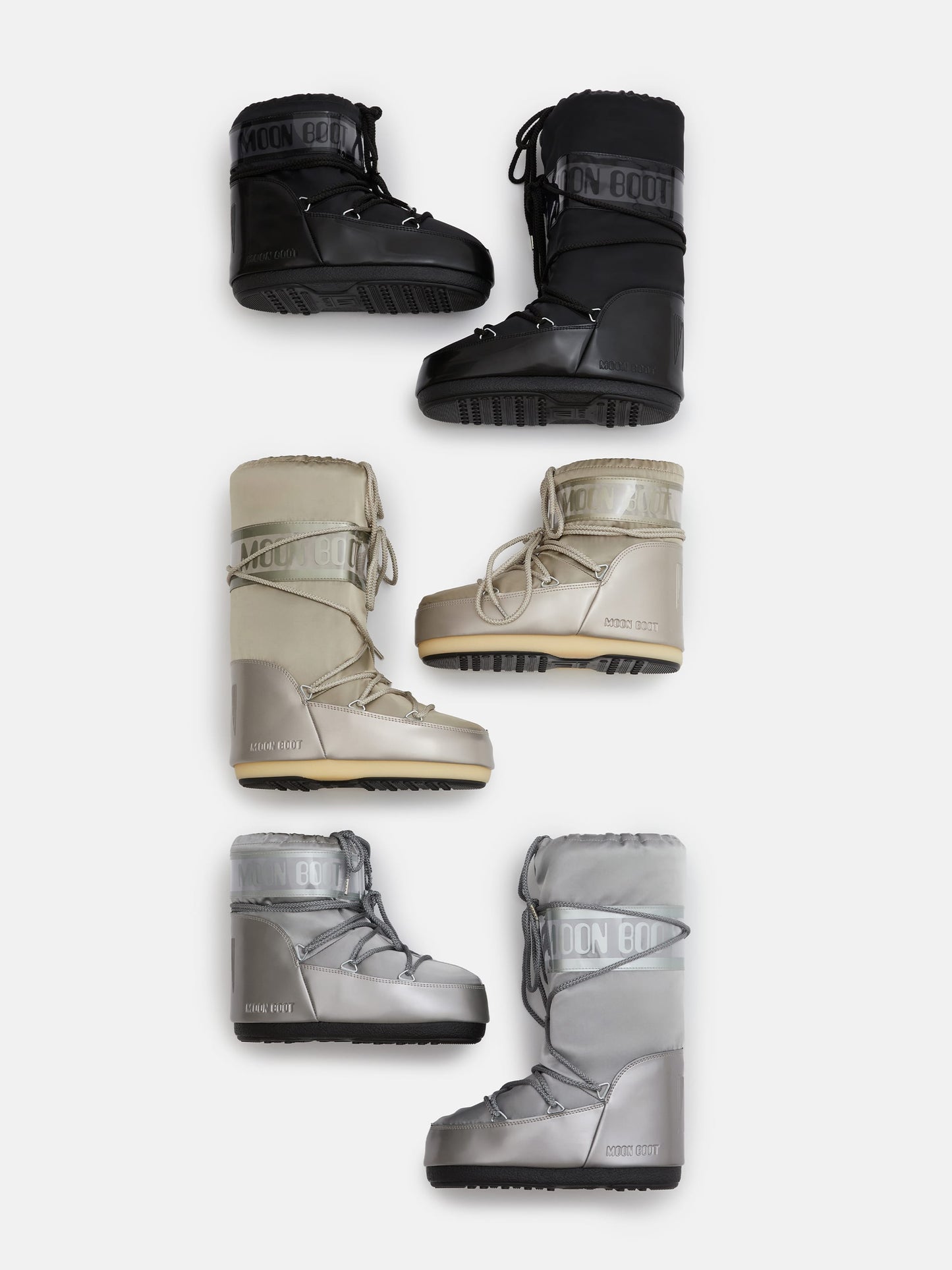 MOON BOOT ICON GLANCE SILVER SATIN BOOTS