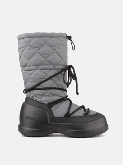 MOON BOOT MEZZALUNA GREY QUILTED HIGH BOOTS