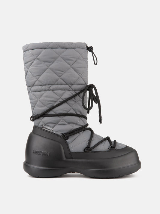 MOON BOOT MEZZALUNA GREY QUILTED HIGH BOOTS