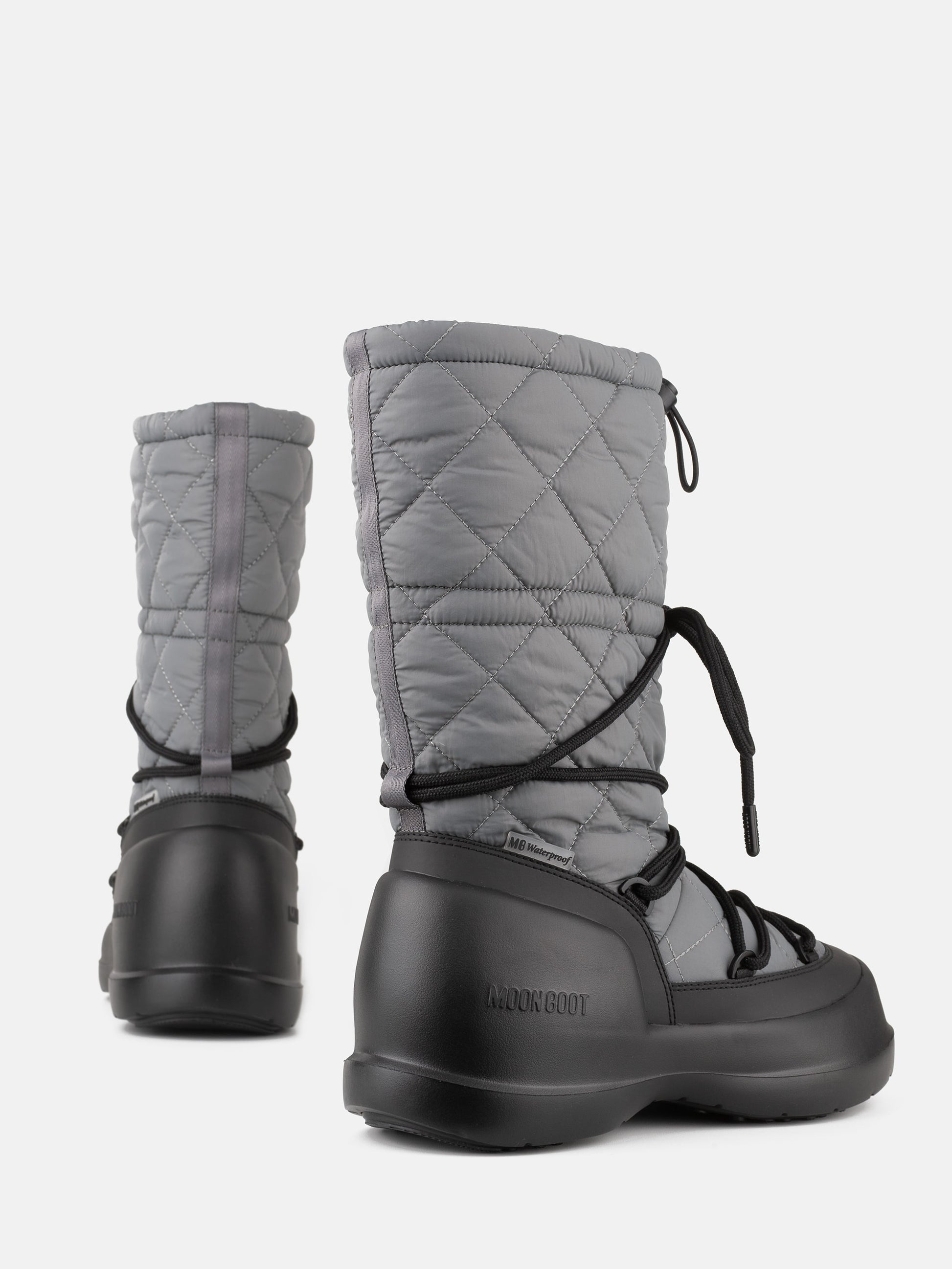 MOON BOOT MEZZALUNA GREY QUILTED HIGH BOOTS