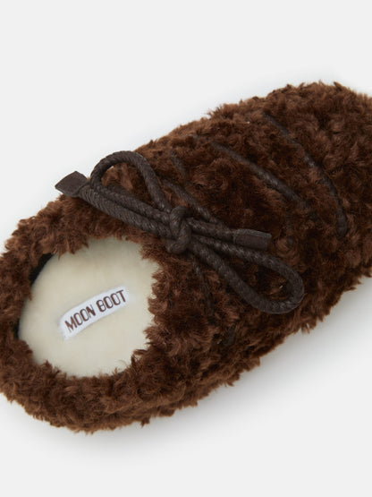 MOON BOOT EVX DARK BROWN CURLY MULES