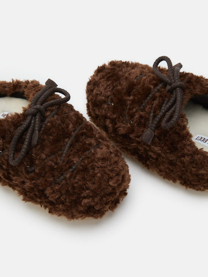 MOON BOOT EVX DARK BROWN CURLY MULES