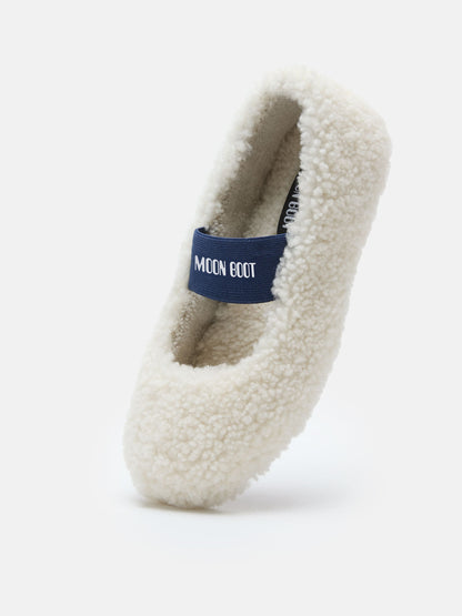 MOON BOOT SHEARLING WHITE BALLERINAS